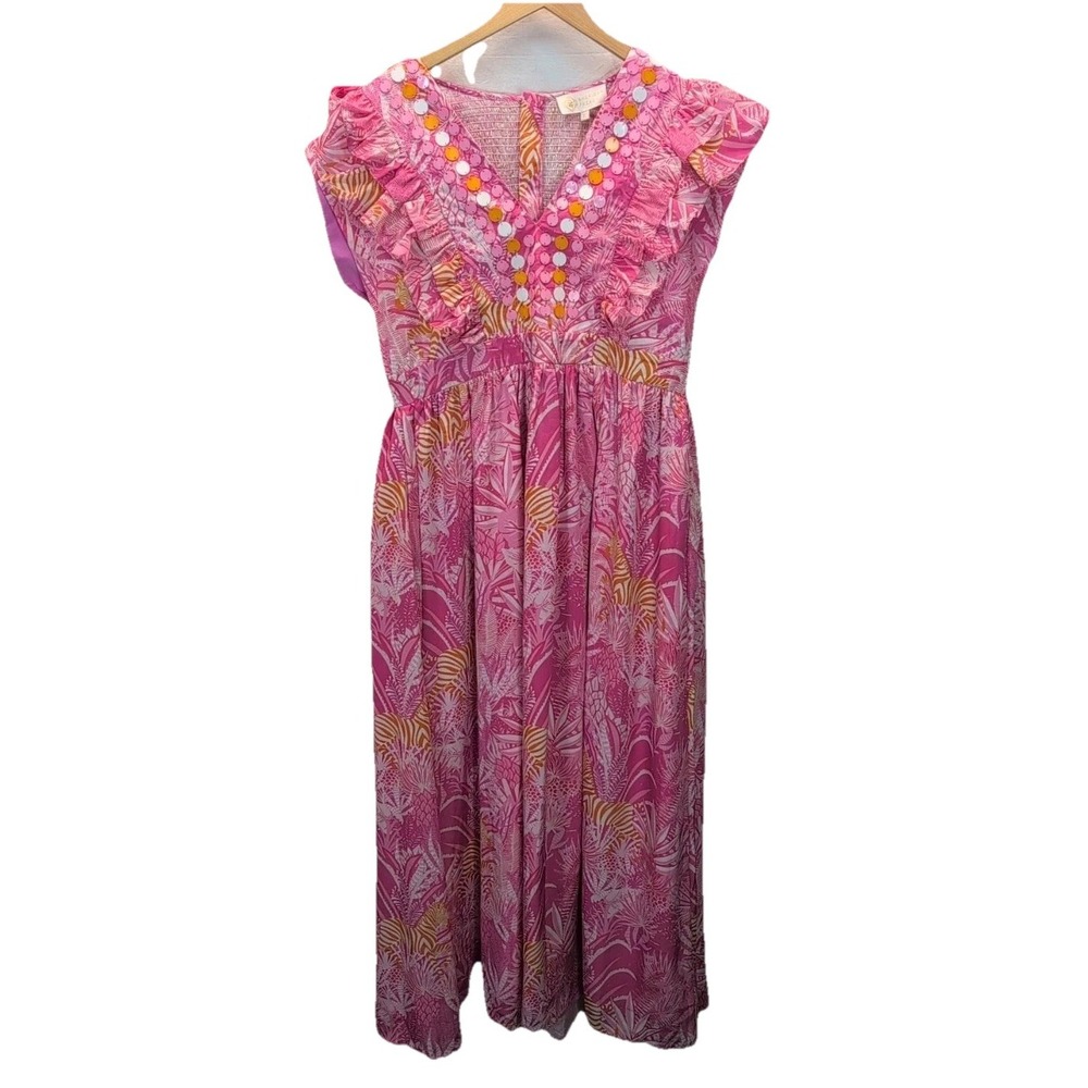 New Sheridan French Stacey Maxi Pink Zebra Dress medallion flutter sleeve XL - Picture 2 of 12